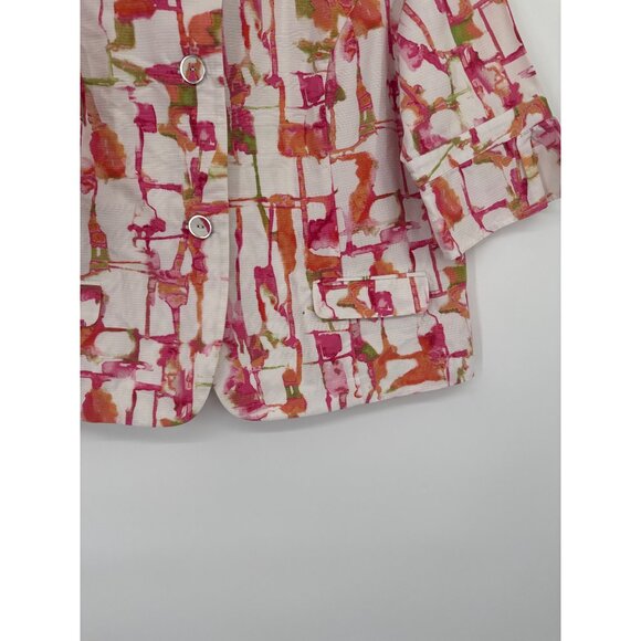 Chicos 2 Womens pink Abstract Print Jacket Size large 3/4  bell sleeve - Picture 2 of 4